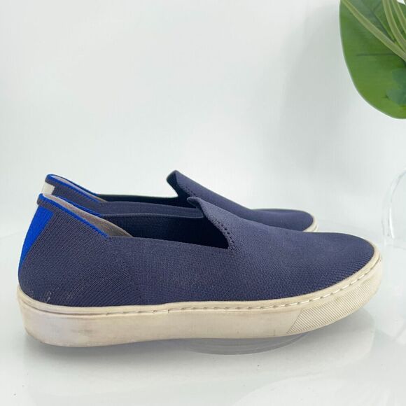 Rothy's Women's The Original Slip On Sneaker Size 6 Blue White Knit Shoe - Picture 2 of 14